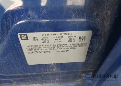 2012 Chevrolet Cruze Ls from USA, damaged, VIN 1G1PC5SH5C7364960